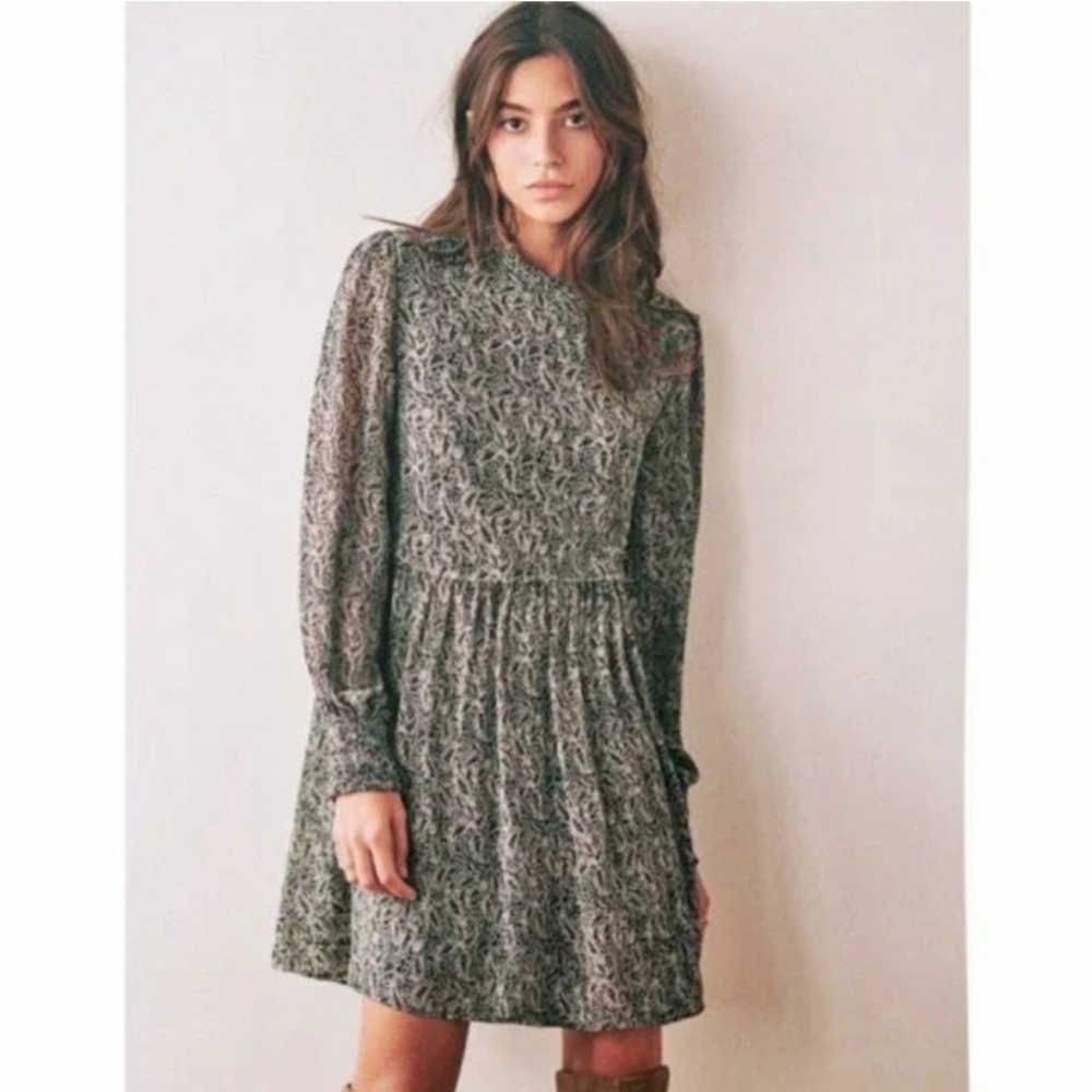 Sezane Odile Dress Kashmir Paisley Print Black‎ and Tan